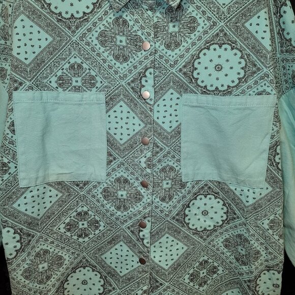 NWOT POL Vintage Paisley Twill Shirt Jacket Shacket in Mint Green - Picture 4 of 12